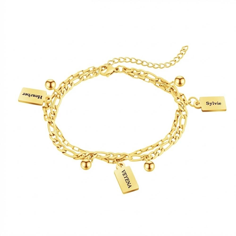 VEYENA Personalized Double Layer Tag Charm Bracelet