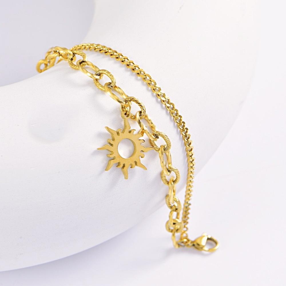VEYENA Gold Sun Charm Layered Chain Bracelet - Image 3