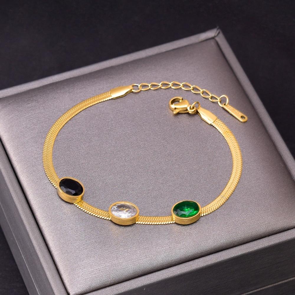 VEYENA Gold Trio Stone Chain Bracelet - Image 4