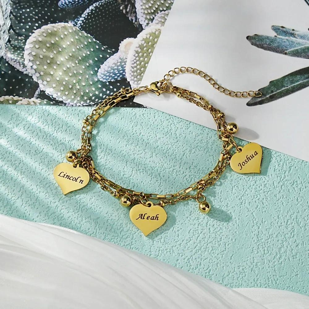 VEYENA Personalized Double Layer Heart Charm Bracelet - Image 6