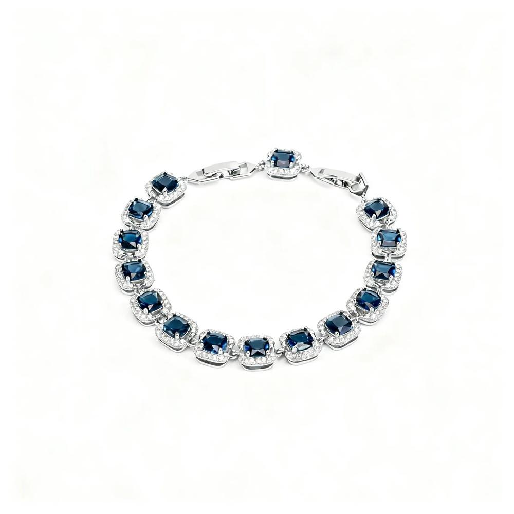 VEYENA Cushion Stone Link Bracelet - Blue