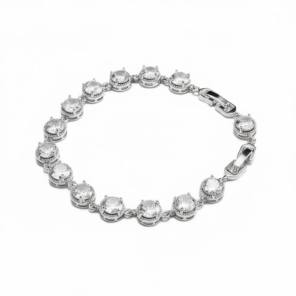 VEYENA Round Stone Link Bracelet - Silver, White