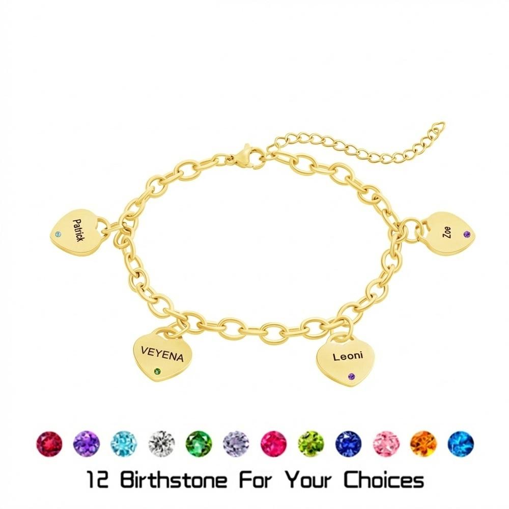 VEYENA Personalized Birthstone Heart Link Bracelet