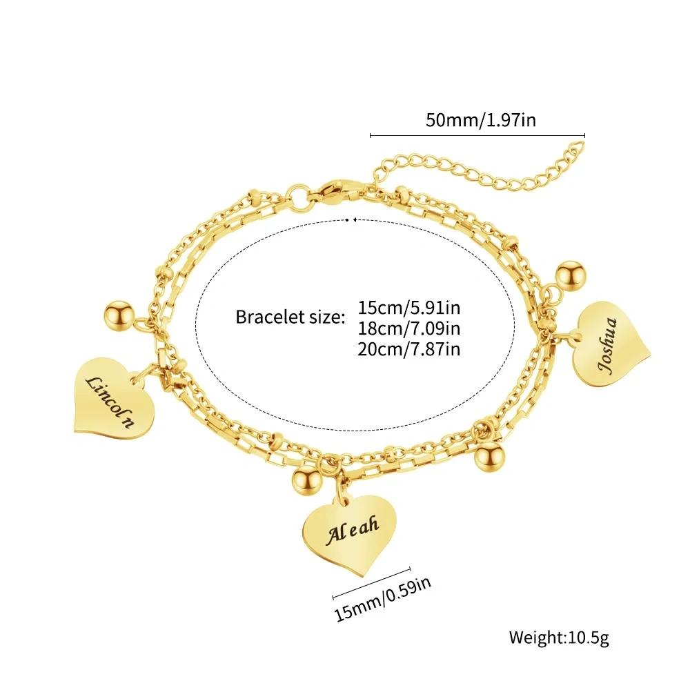 VEYENA Personalized Double Layer Heart Charm Bracelet - Details