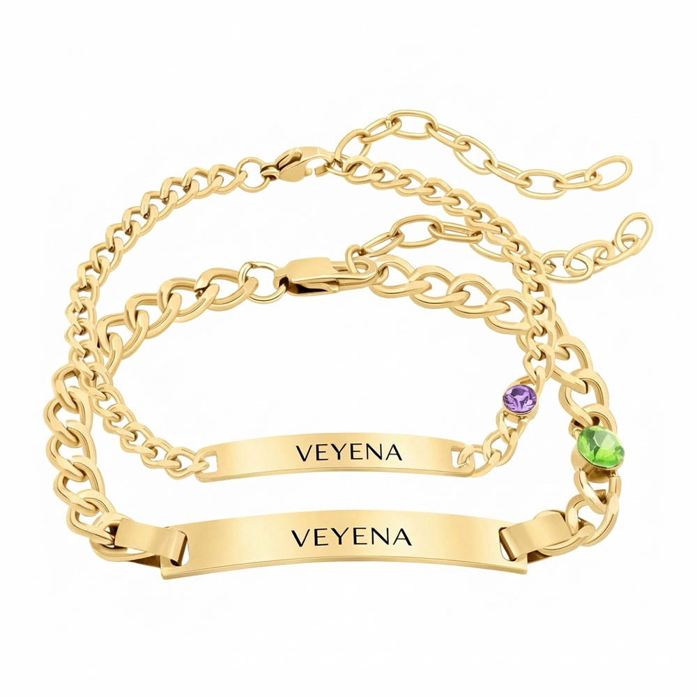 VEYENA Engravable Chain Bracelet Couple Set