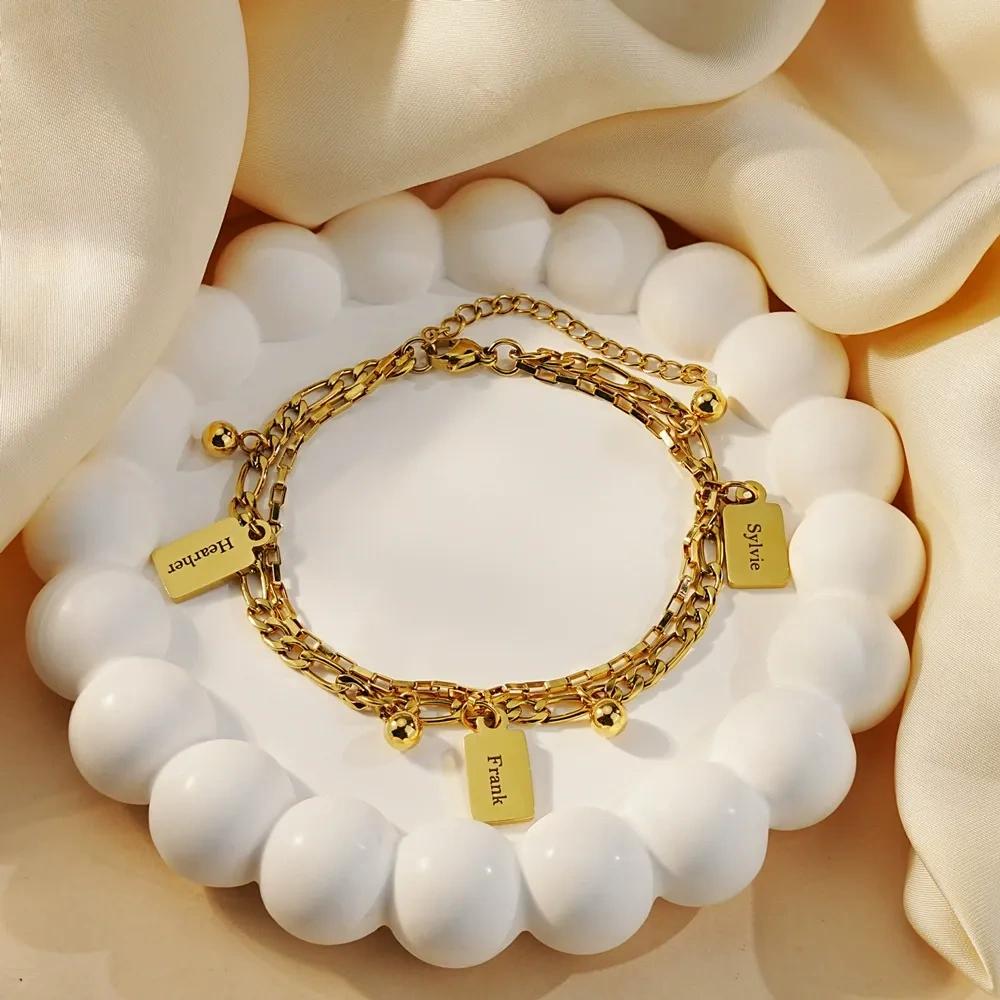VEYENA Personalized Double Layer Tag Charm Bracelet - Details