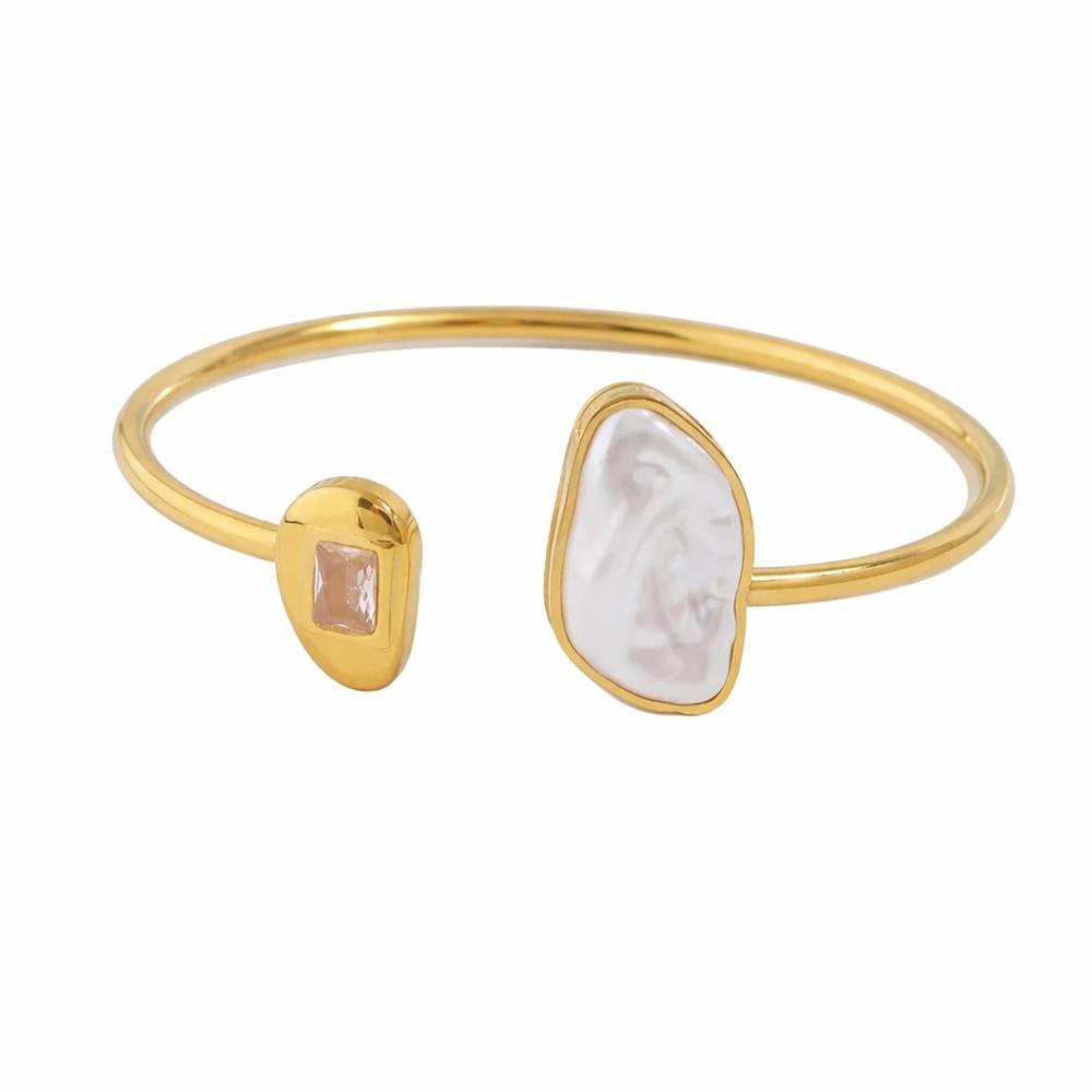 VEYENA Irregular Pearl Open Bangle