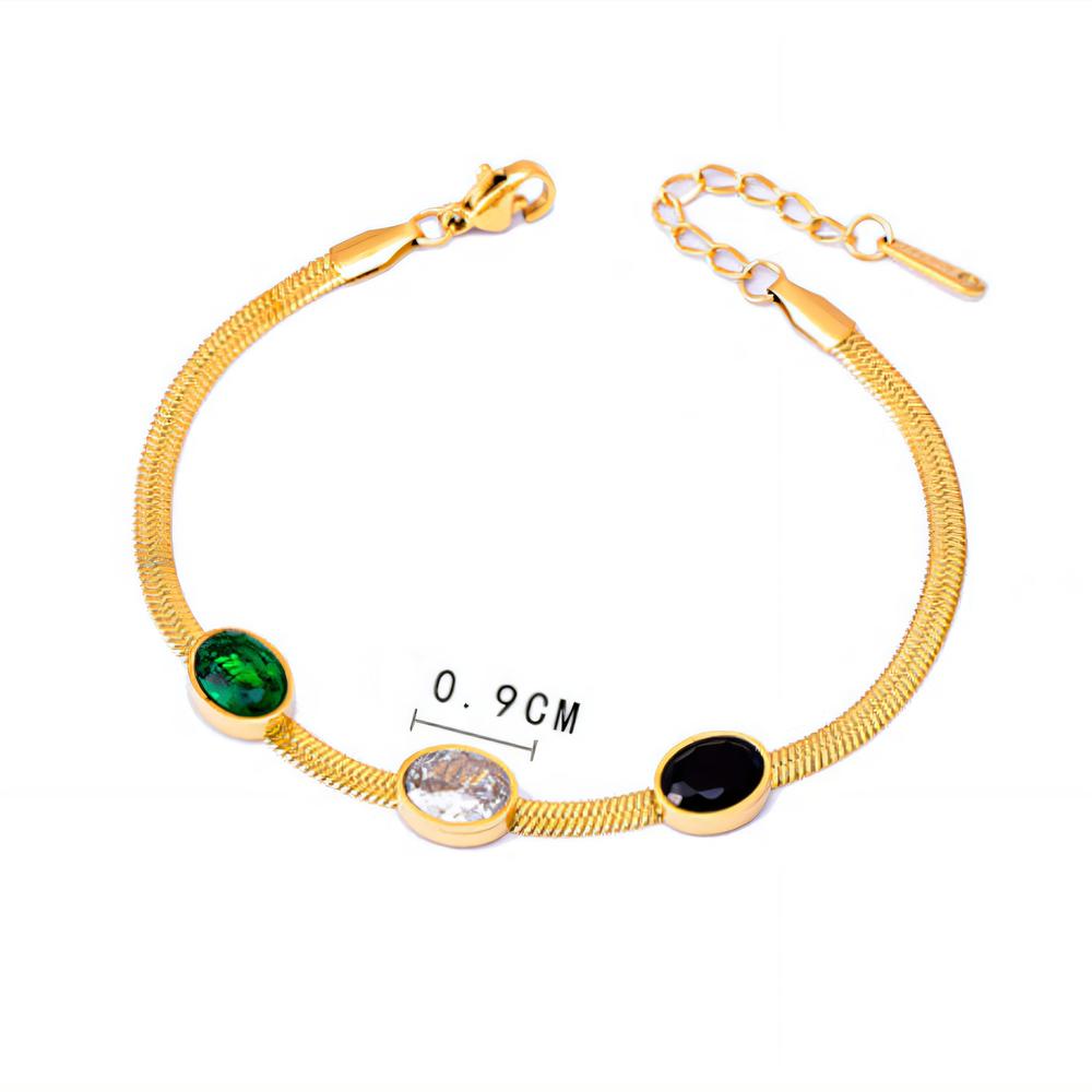 VEYENA Gold Trio Stone Chain Bracelet - Image 3