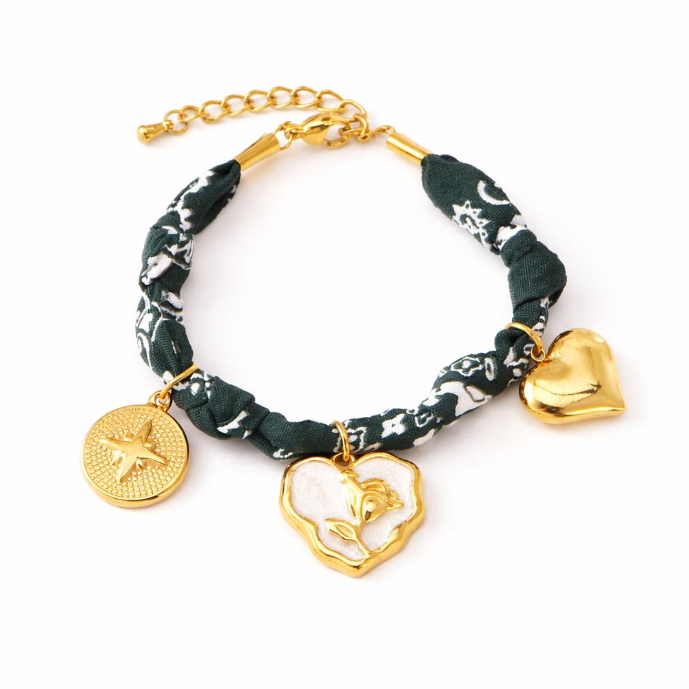 VEYENA Vintage Silk Charm Bracelet Collection - Heart