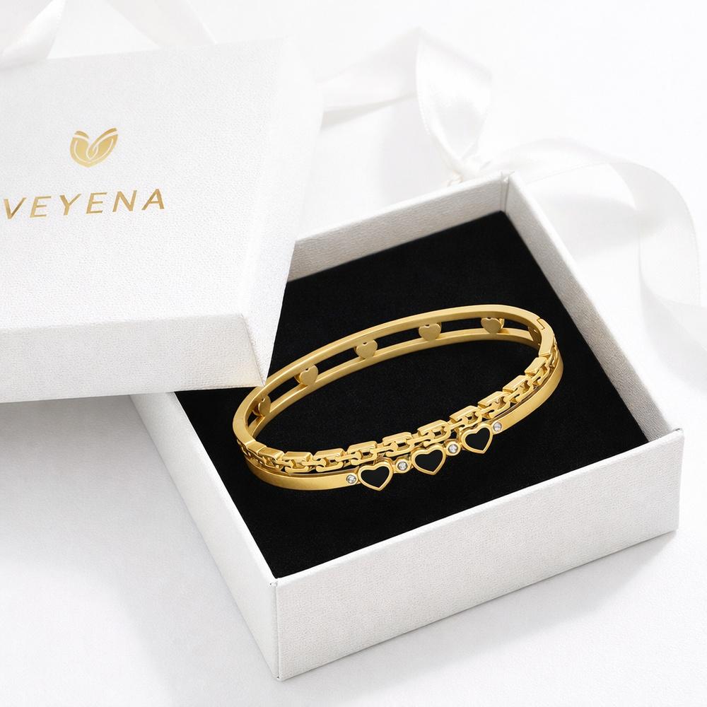 VEYENA Black Heart Crystal Bangle - Image 5