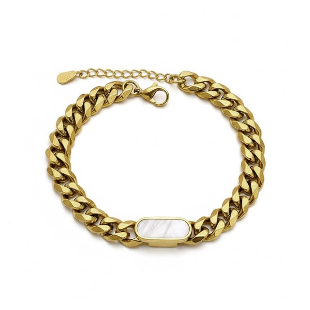 VEYENA Oval Shell Cuban Bracelet - Gold, White