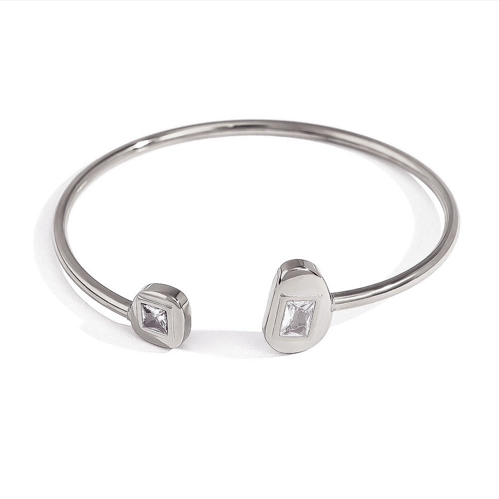 VEYENA Zircon Open Elastic Bangle - Silver