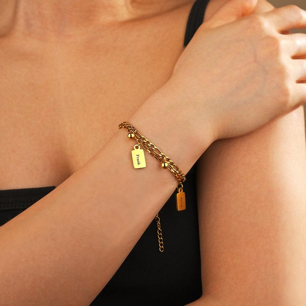 VEYENA Personalized Double Layer Tag Charm Bracelet - Image 6