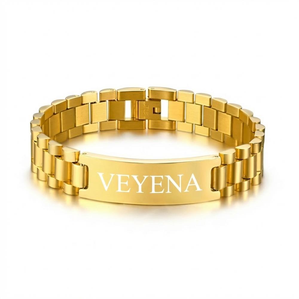 VEYENA Personalized ID Link Bracelet for Men - #D4AF37