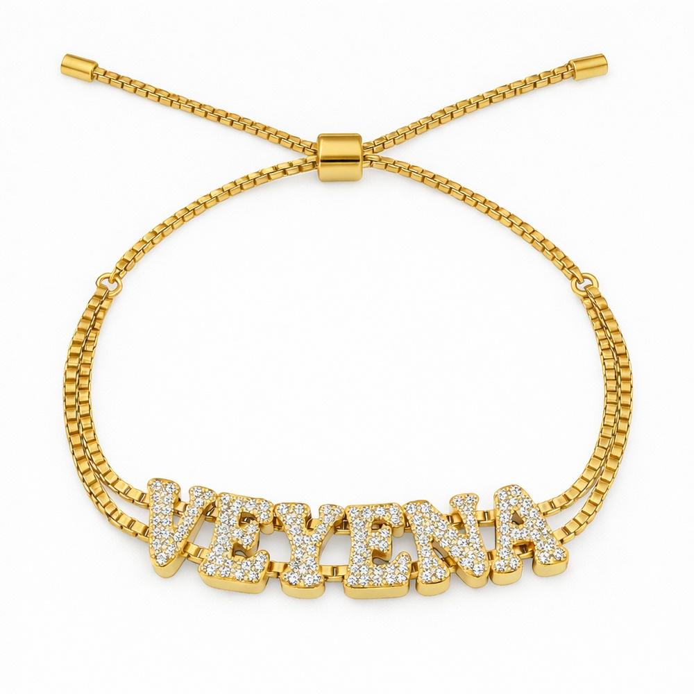 VEYENA Sparkling Custom Letter Double Chain Bracelet in Gold or Silver - #D4AF37