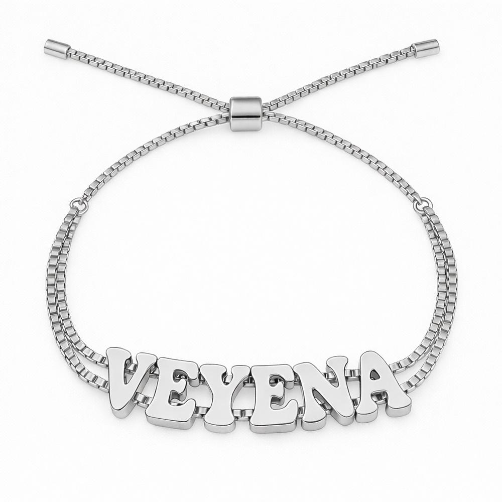 VEYENA Custom Letter Slider Bracelet in Gold or Silver - Silver, 1