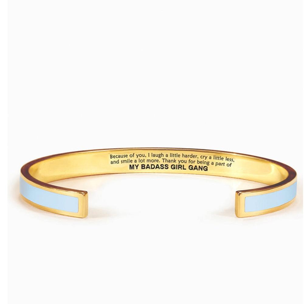 VEYENA Personalized Color Inlay Engraved Cuff Bracelet - Blue