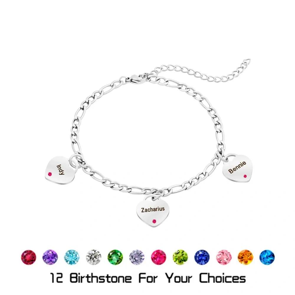 VEYENA Personalized Birthstone Heart Charm Bracelet - Image 2