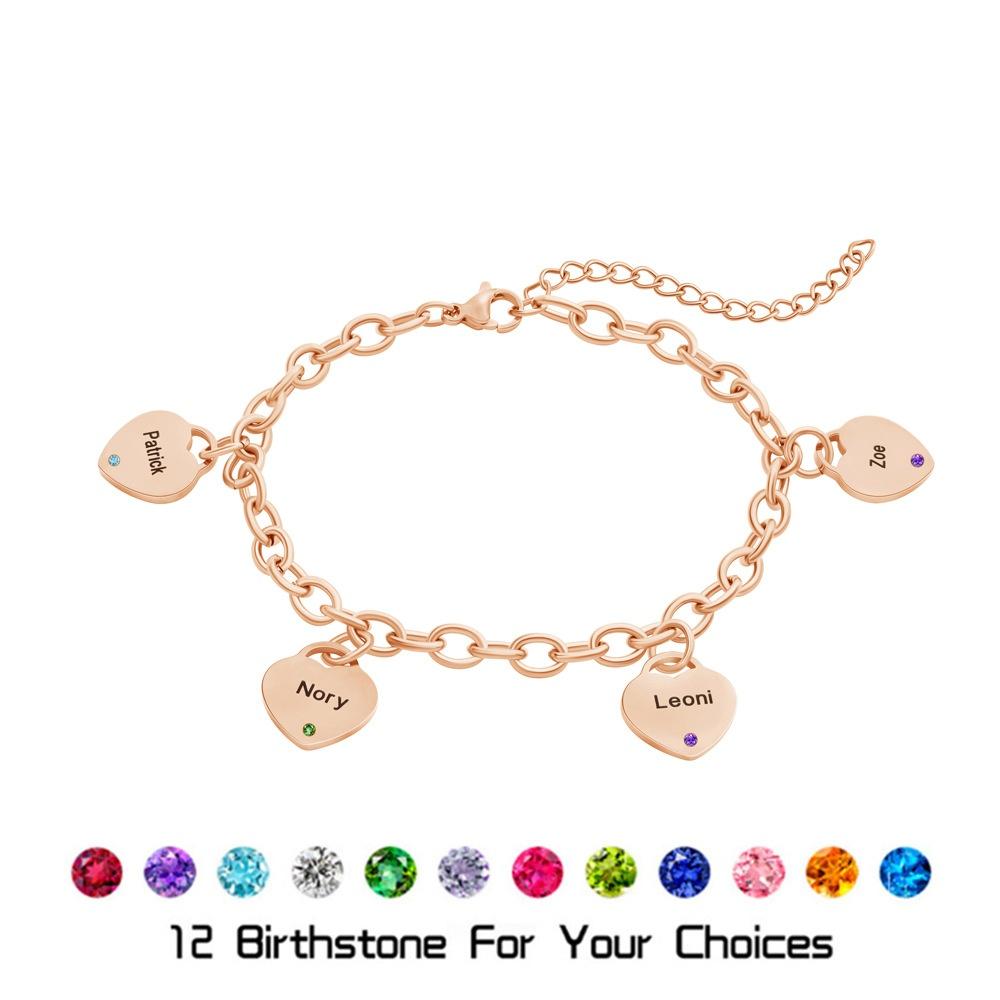 VEYENA Personalized Birthstone Heart Link Bracelet - Image 2