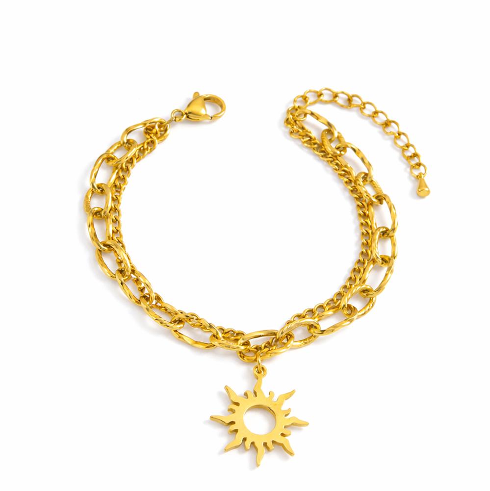 VEYENA Gold Sun Charm Layered Chain Bracelet
