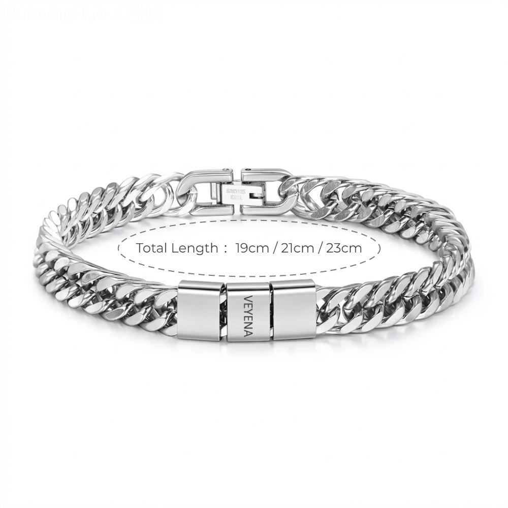 VEYENA Personalized Multi-Name Cuban Chain Bracelet for Men - Details