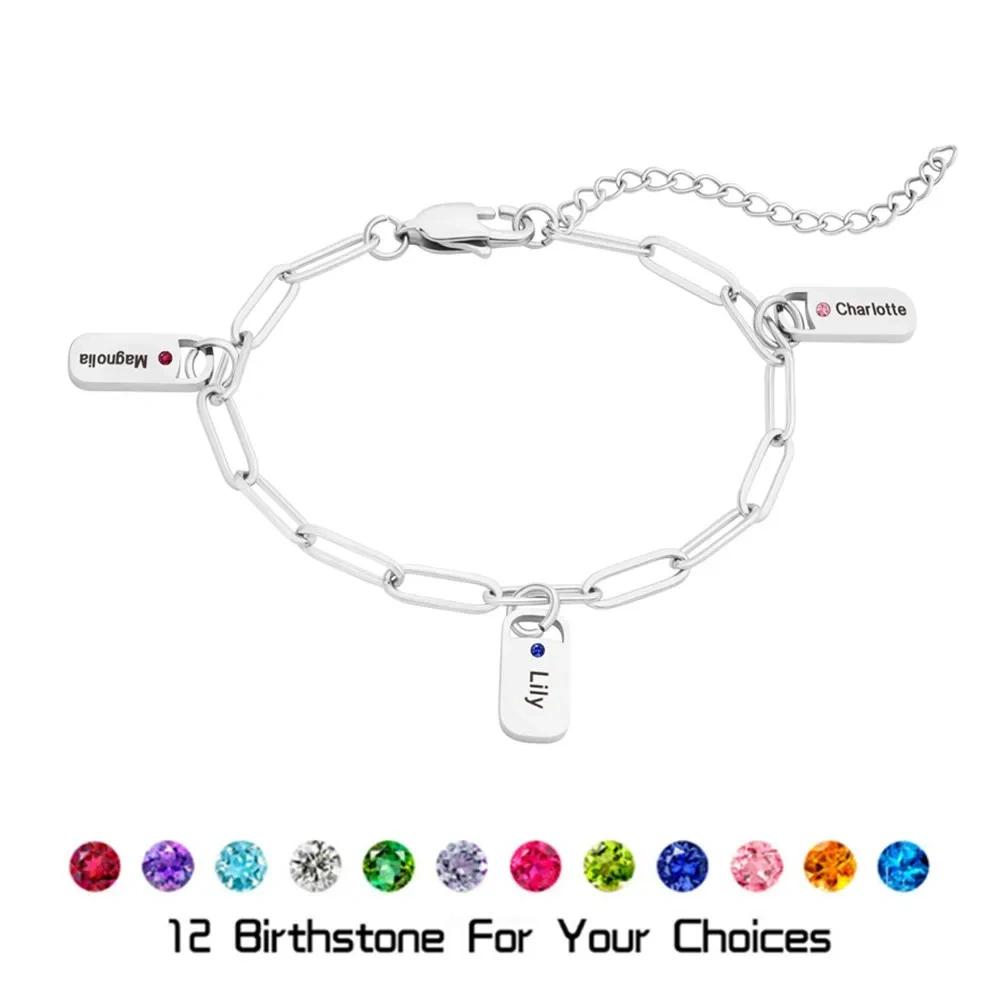 VEYENA Personalized Birthstone Tag Link Bracelet - Image 2
