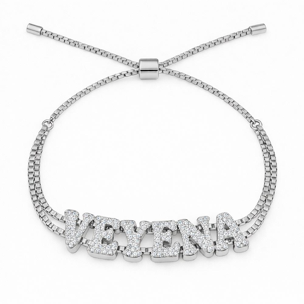 VEYENA Sparkling Custom Letter Double Chain Bracelet in Gold or Silver - Silver, 1