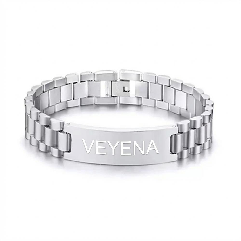 VEYENA Personalized ID Link Bracelet for Men - Silver, 15cm