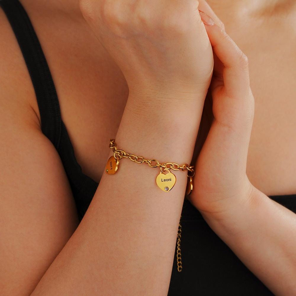 VEYENA Personalized Birthstone Heart Link Bracelet - Image 3