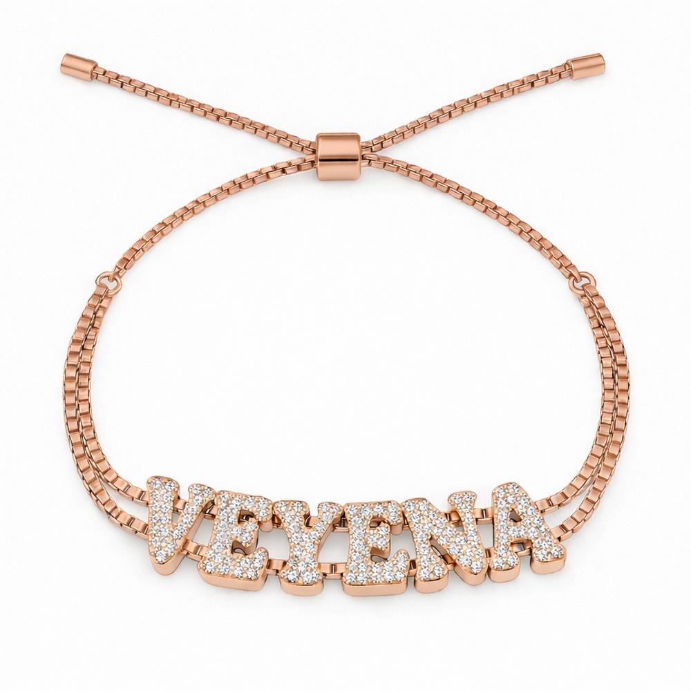 VEYENA Sparkling Custom Letter Double Chain Bracelet in Gold or Silver