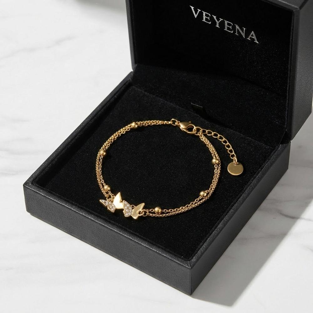 VEYENA Butterfly Charm Double Chain Bracelet - Image 7