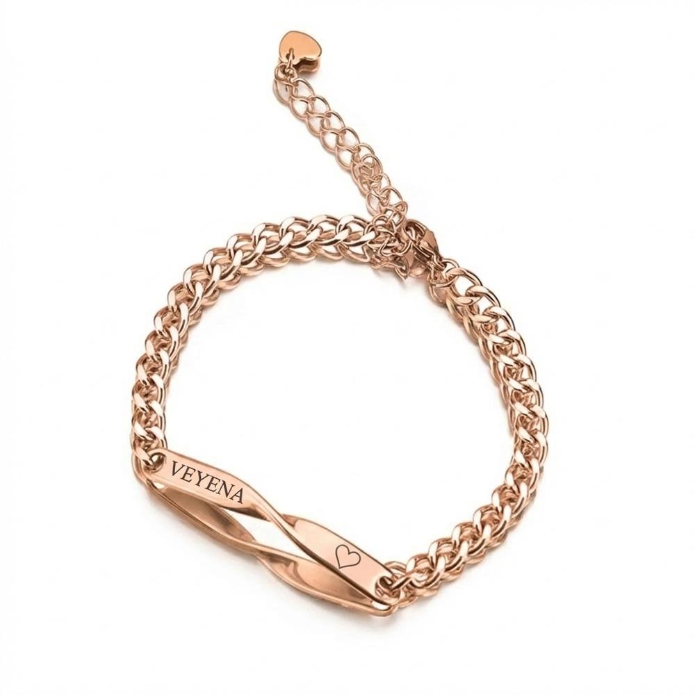VEYENA Personalized Twisted Bar Bracelet for Couples