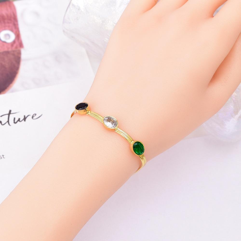 VEYENA Gold Trio Stone Chain Bracelet - Image 2