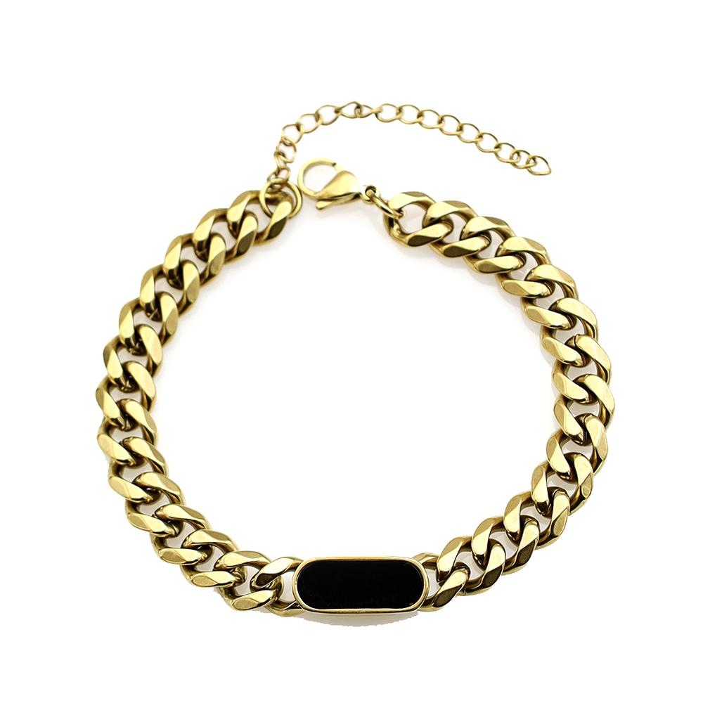 VEYENA Oval Shell Cuban Bracelet - Gold, Black
