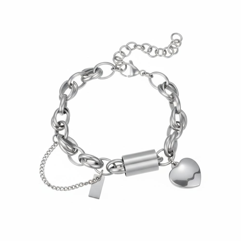VEYENA Heart Lock Chain Bracelet - Silver