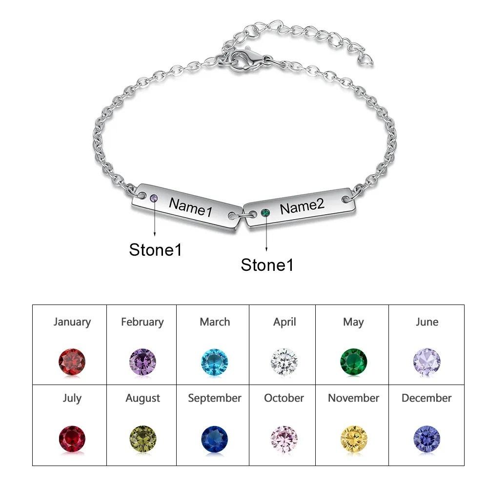 VEYENA Personalized Multi-Name Birthstone Bar Link Bracelet - Image 5