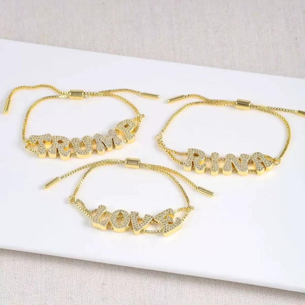 VEYENA Sparkling Custom Letter Double Chain Bracelet in Gold or Silver - Image 4