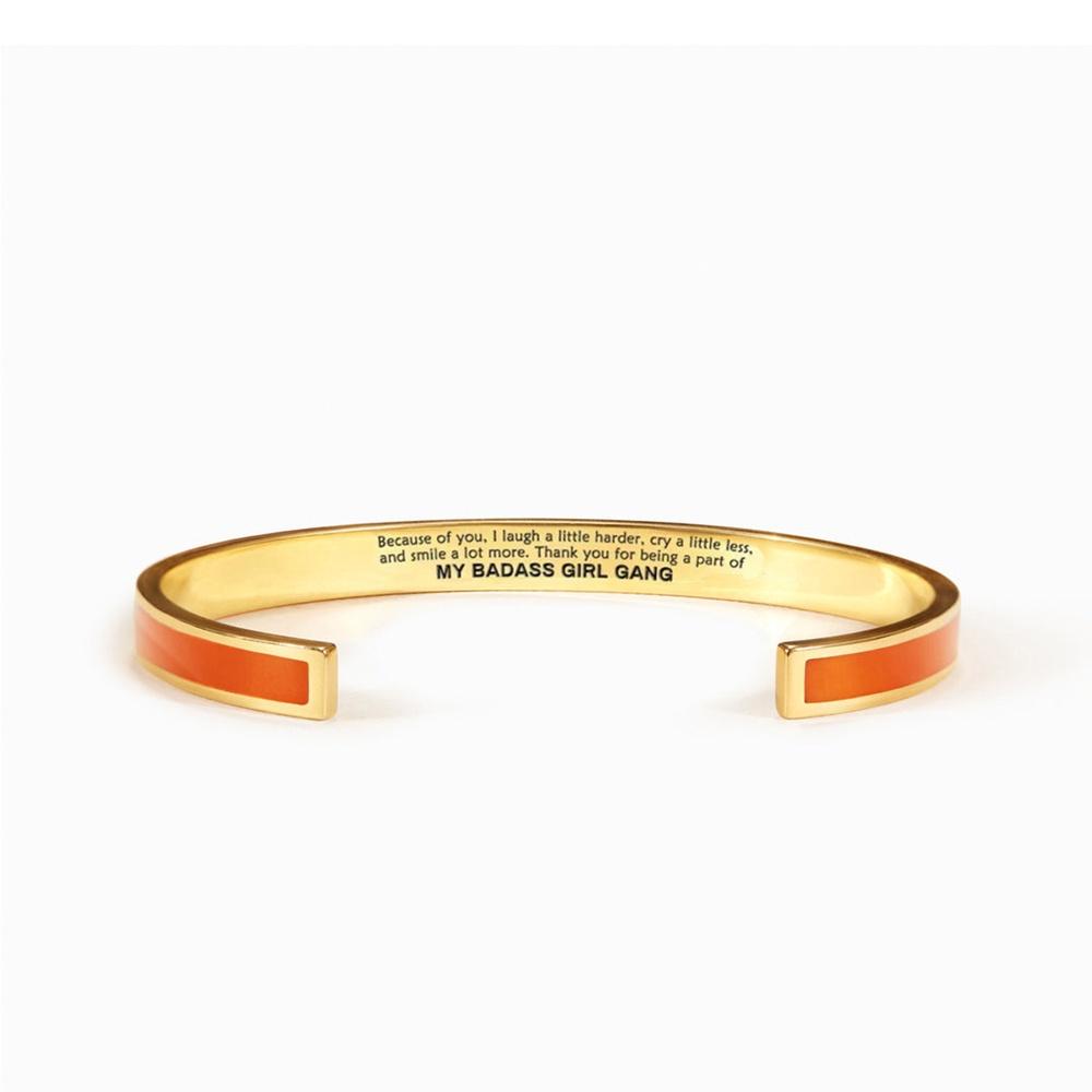 VEYENA Personalized Color Inlay Engraved Cuff Bracelet - Orange