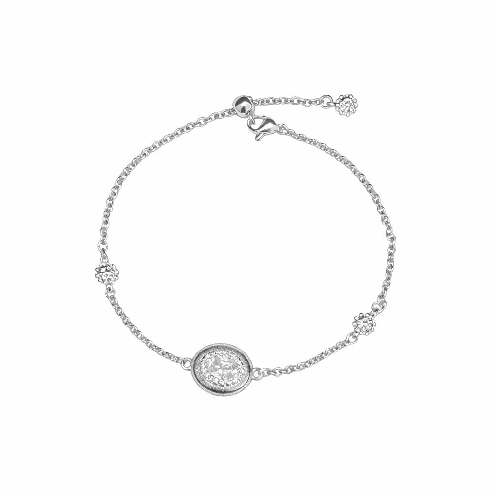 VEYENA Brushed Oval Zircon Bracelet - Silver