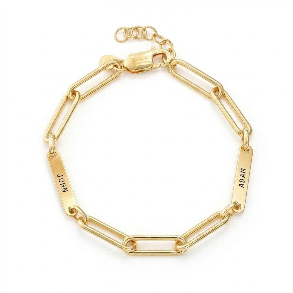 VEYENA Personalized Minimal Link Name Bracelet - Gold, 2 Names