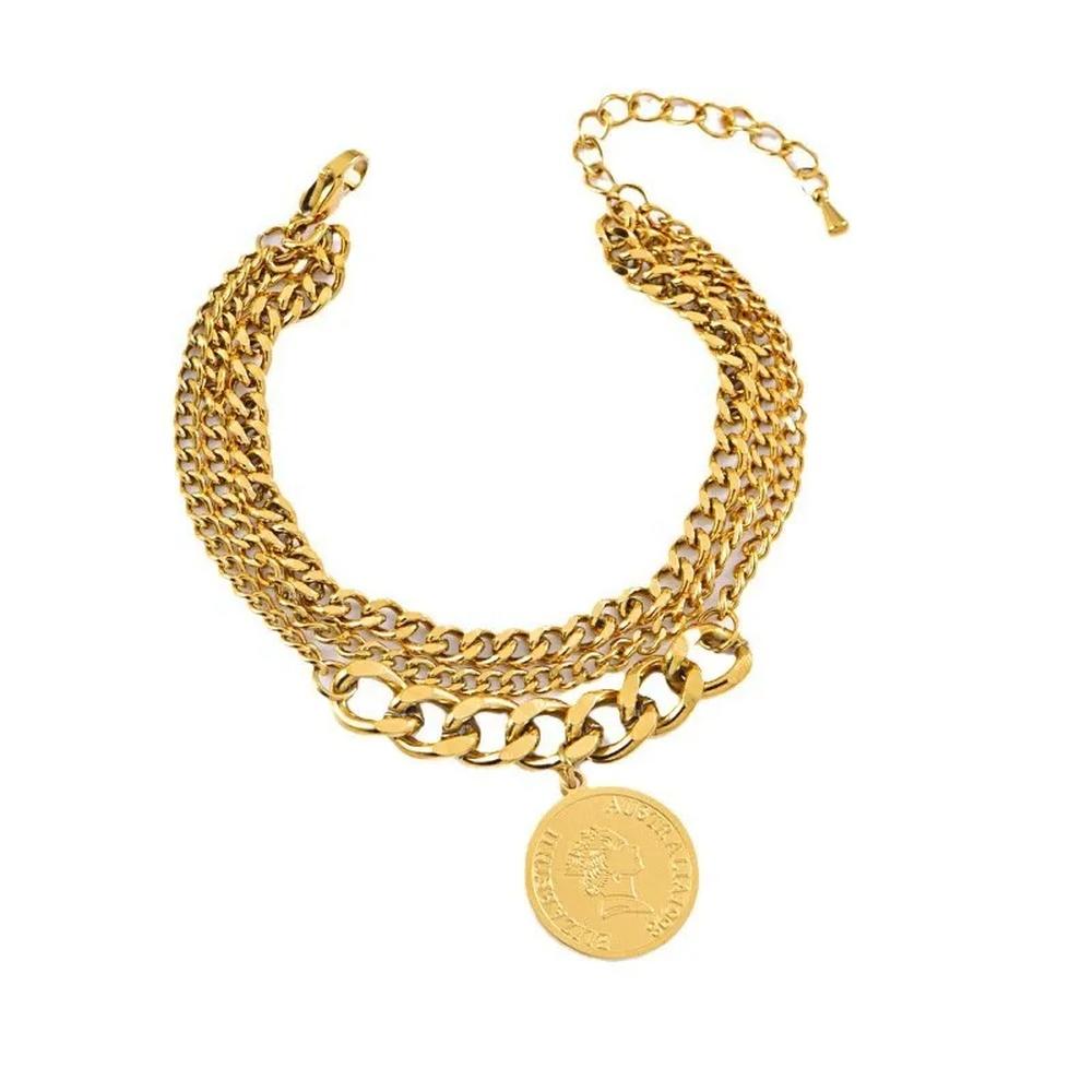 VEYENA Gold Layered Coin Chain Bracelet