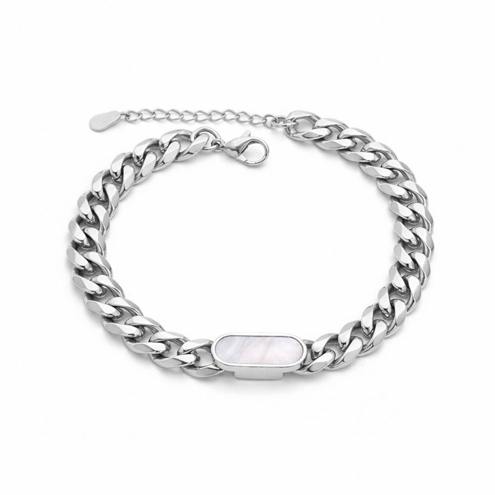 VEYENA Oval Shell Cuban Bracelet - Silver, White
