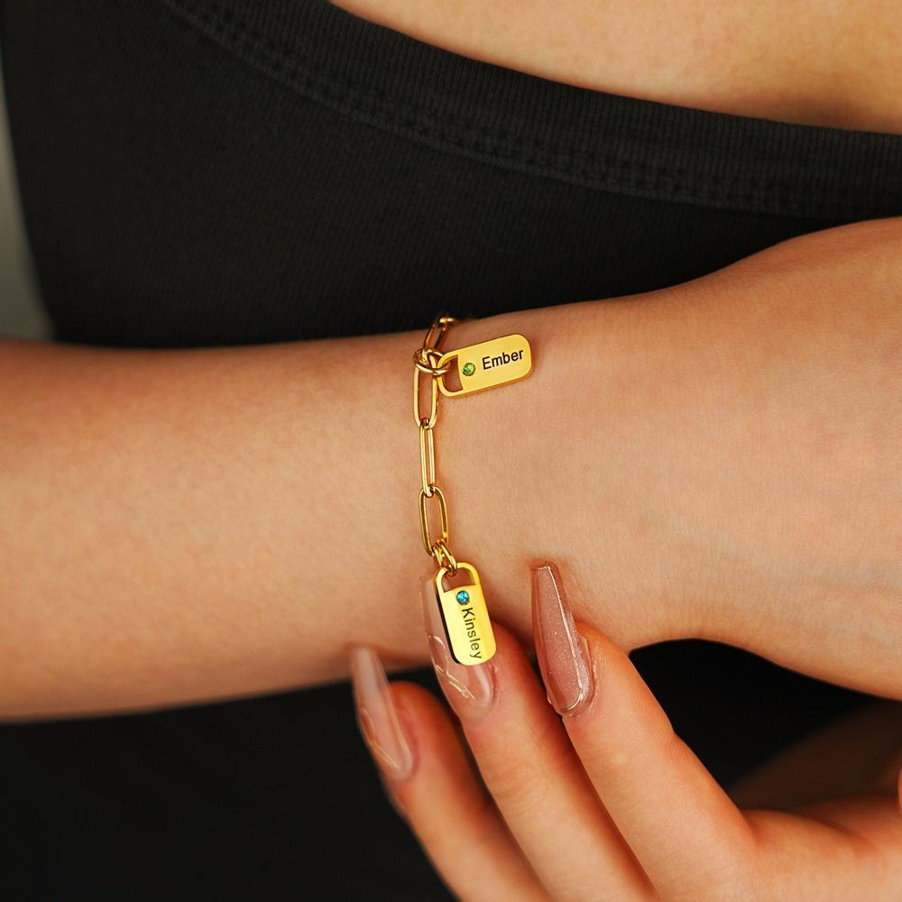 VEYENA Personalized Birthstone Tag Link Bracelet - Image 3