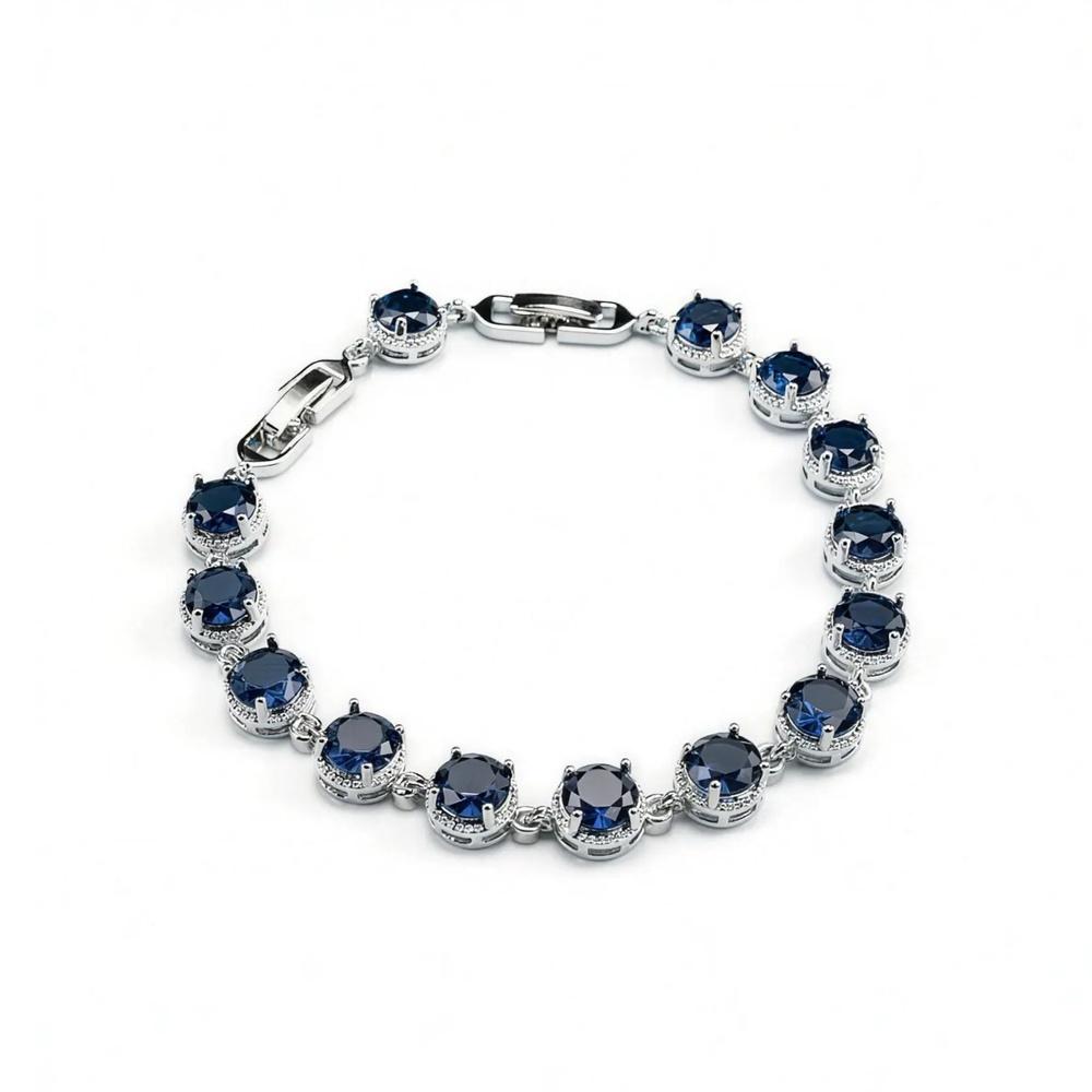 VEYENA Round Stone Link Bracelet - Silver, Blue
