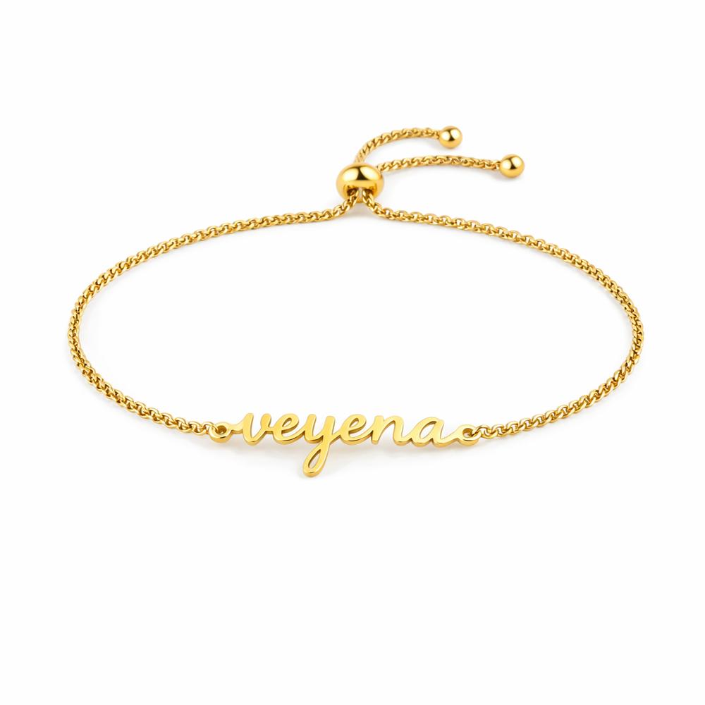 VEYENA Personalized Script Name Adjustable Bracelet - #D4AF37