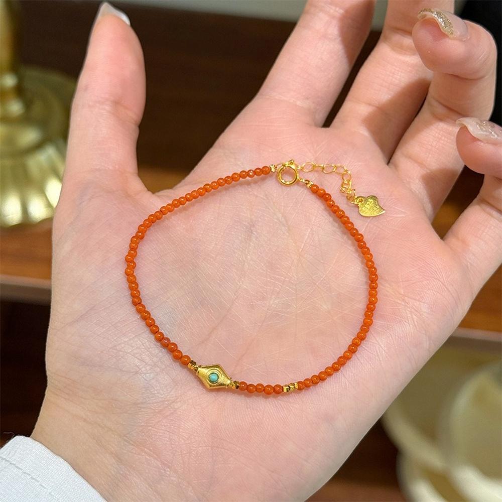 VEYENA Turquoise Red Agate Beaded Bracelet - Details