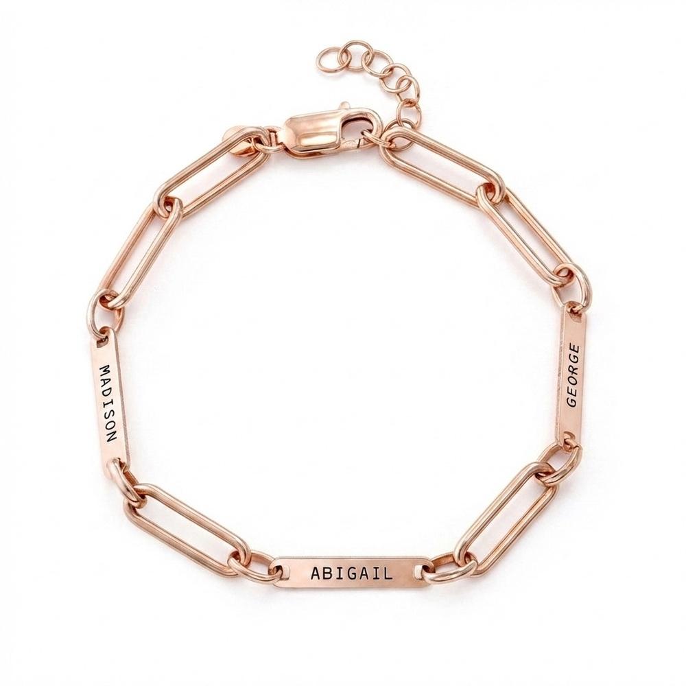 VEYENA Personalized Minimal Link Name Bracelet - Rose Gold, 3 Names