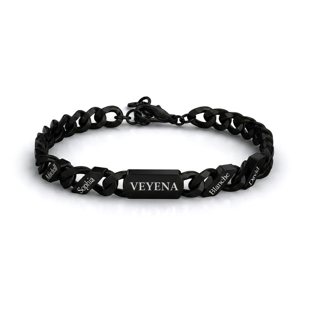 VEYENA Personalized Engraved Chain Bracelet - Black, 1 Name
