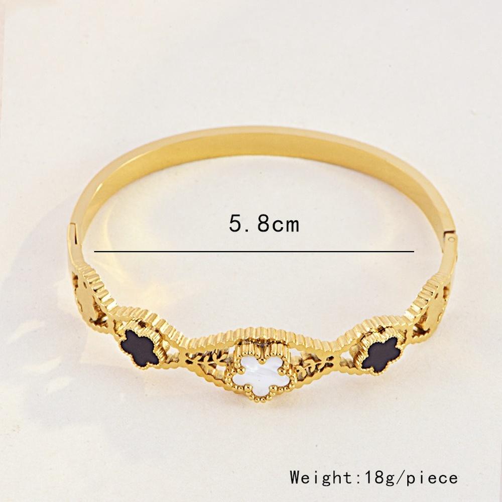 VEYENA Gold Clover Hinged Bangle Bracelet - Image 4