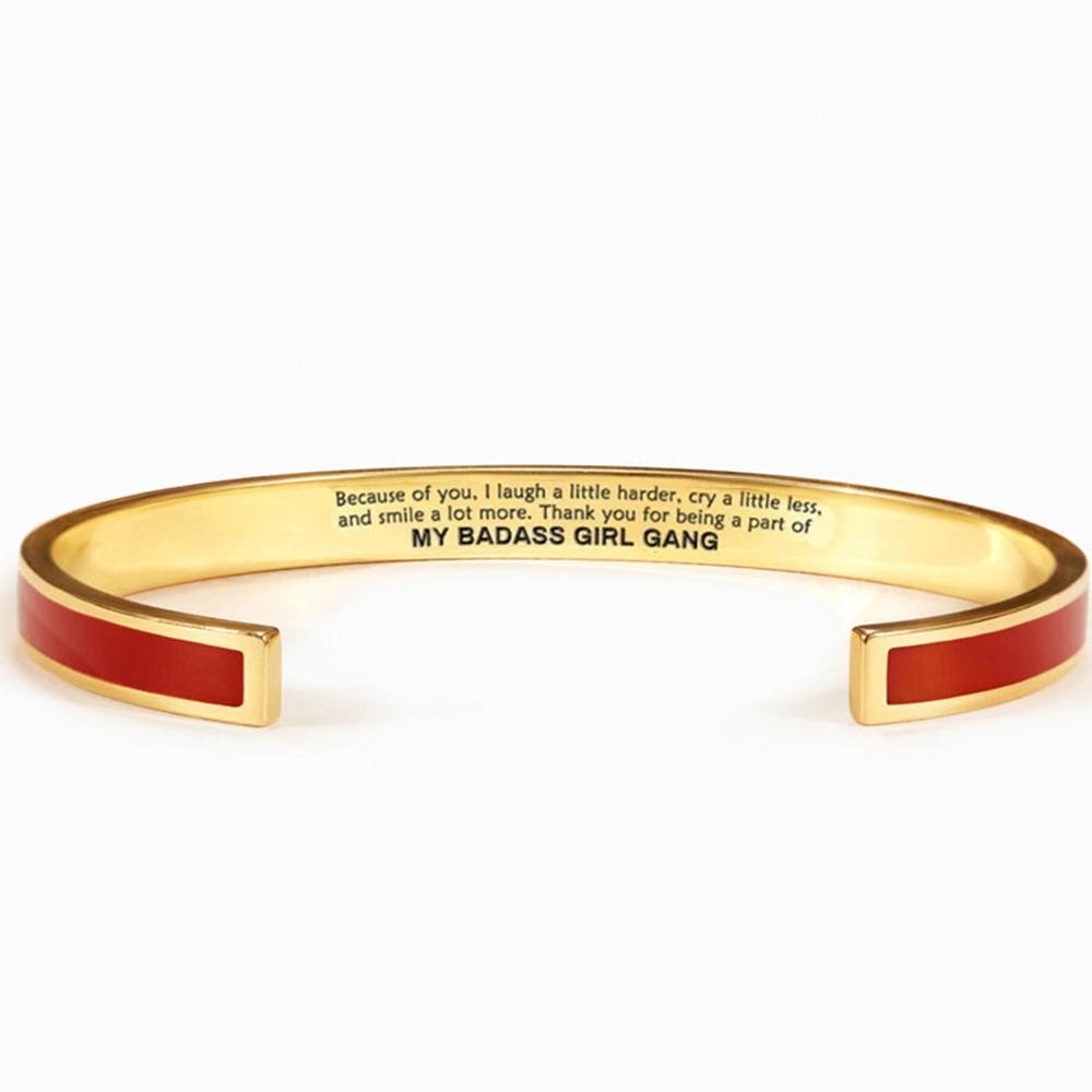 VEYENA Personalized Color Inlay Engraved Cuff Bracelet - Red